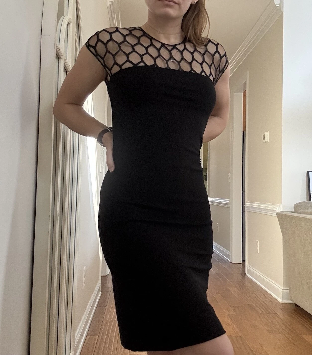 GUCCI abito nero MESH PIZZO TOP S