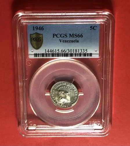 1946-VENEZUELA-OUTSTANDING 5 CENTIMOS COIN,GRADED BY NGC MS 66…GREAT COIN.