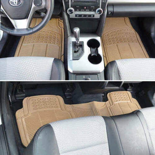 SUV Car Floor Mat 4 pc Rubber All Weather HD Front Rear & Truck Cargo Beige - Image 2 of 4