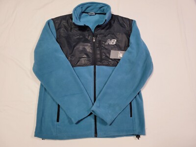 New Balance Mens Black-Blue  Zip Front Fleece Warm  Jacket Fleece 100% Polyester