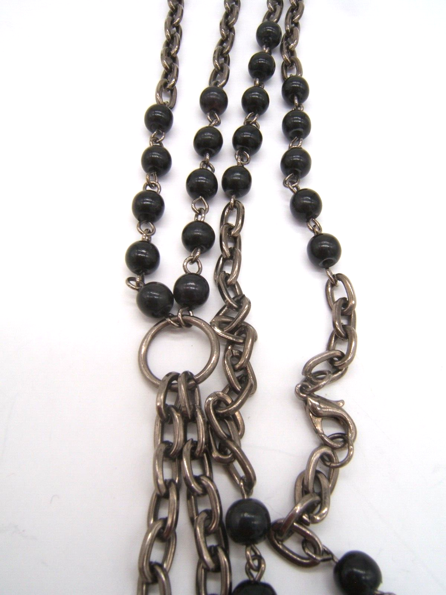 アクセサリー Vintage Black Rosary Necklace Vintage Style Black Rosary Bead Necklace with Pavé Crystal