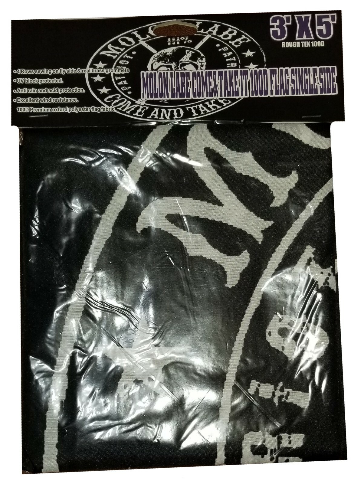 Bandiera 3x5 Piedi Nylon Ricamata - Molon Labe "Come & Take It", Con 3 Clip, Nuova Con Etichette