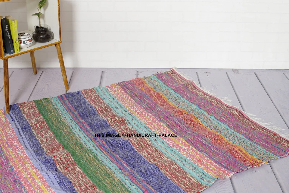 Tapis Chindi Remboursé En Coton 100% Pour Cuisine Salon 70" X 45" Indien - Photo 1/3