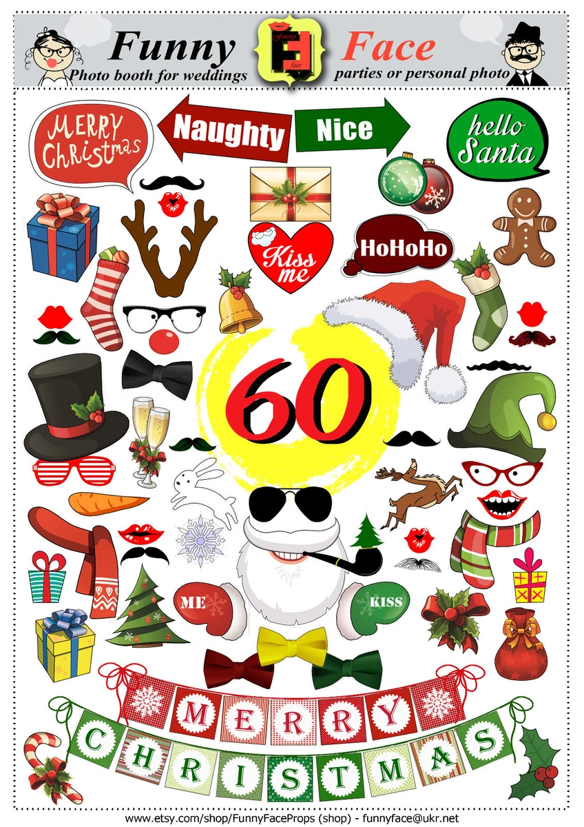60 Christmas New Year Photo Booth Props DIY Printable PDF