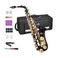 EASTROCK Black/Golden Alto Saxophone E Flat Sax Full Kit for Students Beginne...