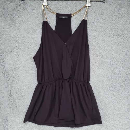 Dynamite Womens XS Black V-Neck Sleeveless Top Chain Straps Blouse