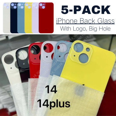 Lot of 5Pcs For iPhone 14 /14 Plus Back Glass Replacement Rear Battery Cover Lot