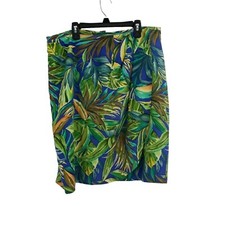 80's Talbots Wrap Skirt L Silk Hawaiian Tropical Island Palm Print Knee Length