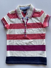 Nautica Girls' Short Sleeve Polo White Pink Purple Blue Striped Small S 4 NWT