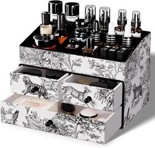 Organizer per Cosmetici, 2 Ripiani 3 Cassetti, porta trucchi da scrivania, bagno