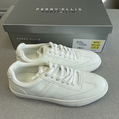 NEW Perry Ellis Men's US 8 White Sneakers  Lace-Up Low Top