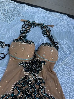 Damen Kostümkleid S beige/schwarz/türkis mit Strass inkl. Zubehör Set