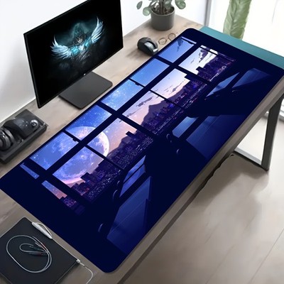 1pc Large-sized Esports Gaming Mouse Pad with an Urban Night Scene Window, Tabl
