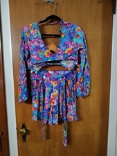 Sz M Luli Fama Water Blossoms Floral Swim Cover Shorts Revolve Tue Crop Top S