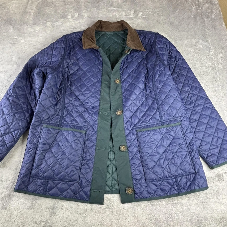 Lands End Chore Jacket Womens XL 18 Blue Green Reversible Quilted Barn Coat - Image 3 of 4