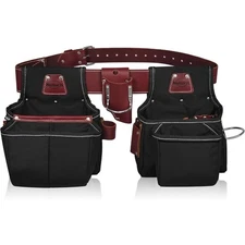 Nylon and Leather Tool Belt with Pouch for Carpenter Construction Framer