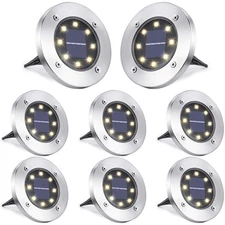 LYHOPE Solar Ground Lights Outdoor, 8 Pack 8 LED Solar Disk Lights Waterproof