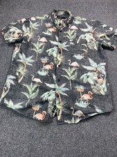 Molokai Shirt Mens Large Gray Flamingo Short Sleeve Casual Button Up Beach