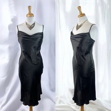 Bebe Black Classic Slip Dress Cowl Neck Formal Wedding Simple Satin Size Small