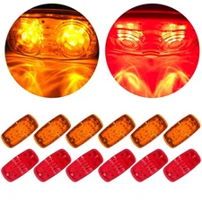 12pcs Amber Red Trailer Marker Clearance LED Side Light Bullseye 12 Diodes 4"