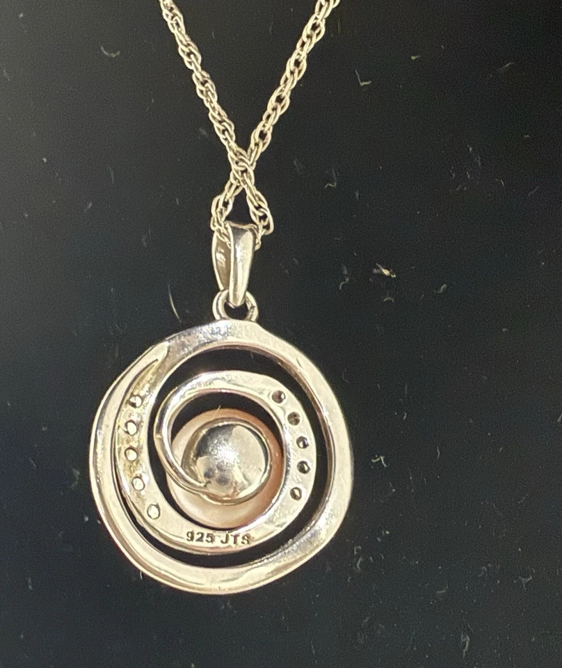 Centro de mi universo, colgante de perlas de champán 925 en cadena de cuerda de 18 pulgadas Foto 3 de 3