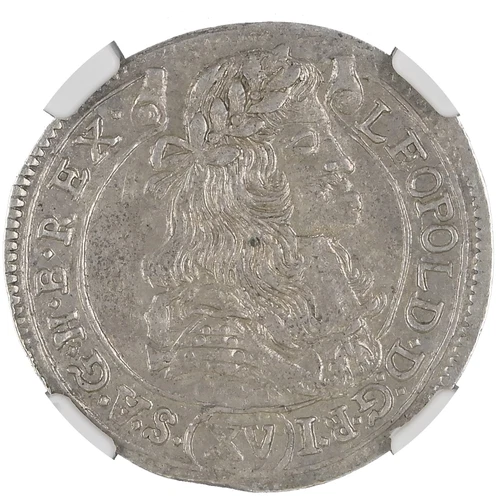 1678KB Silver 15 Krajcár NGC AU58 Leopold I Hungary Kremnica