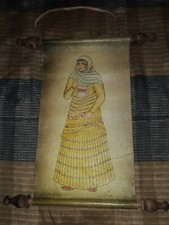 Vintage Persian Art On Leather Wall Hanging Scroll Lady in Yellow Dress