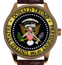 DONALD TRUMP PRESIDENTIAL POTUS SEAL ART SOLID BRASS WATCH, USA TARIFF INCLUDED
