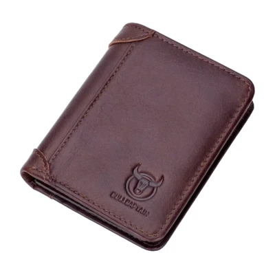 Portefeuille en Cuir Véritable pour Homme Porte-Cartes Protection RFID Marron - Photo 1/4
