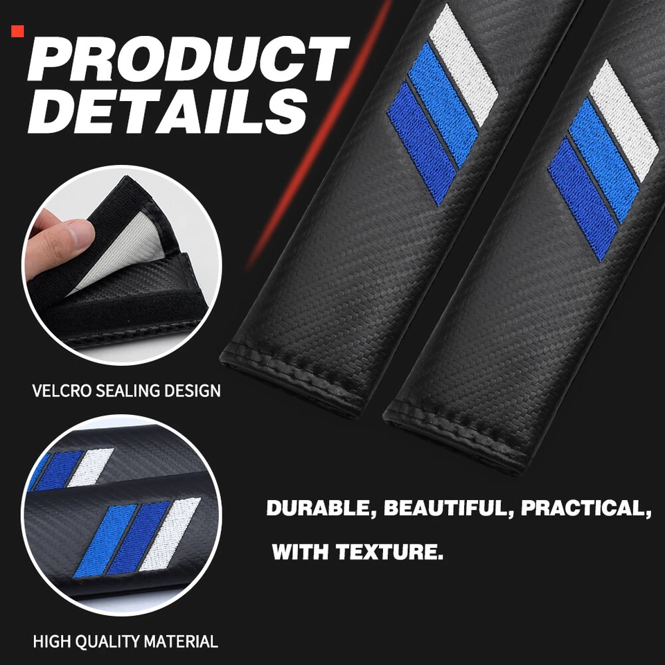 2x for Toyota Accessory Blue Embroidered Safety Seat Belt Shoulder Pad Cover - Image 3 of 4