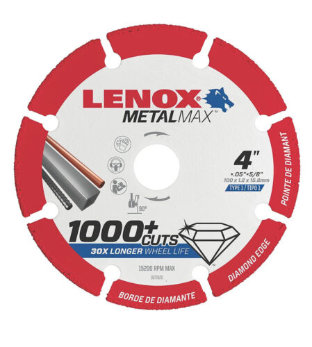 Lenox 4" x 5/8" Hole Metal Max Diamond Edge Cut Off Wheel 1,000+cuts - Foto 1 di 1