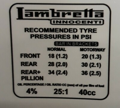 Lambretta Gp 200 Tyre Pressure  - Saddles Black Imitation Leather With Lambretta Innocenti Rear Script.