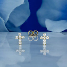 .36CT 14k Yellow Gold Cross Stud Earrings For Unisex Round Natural GH/SI Diamond