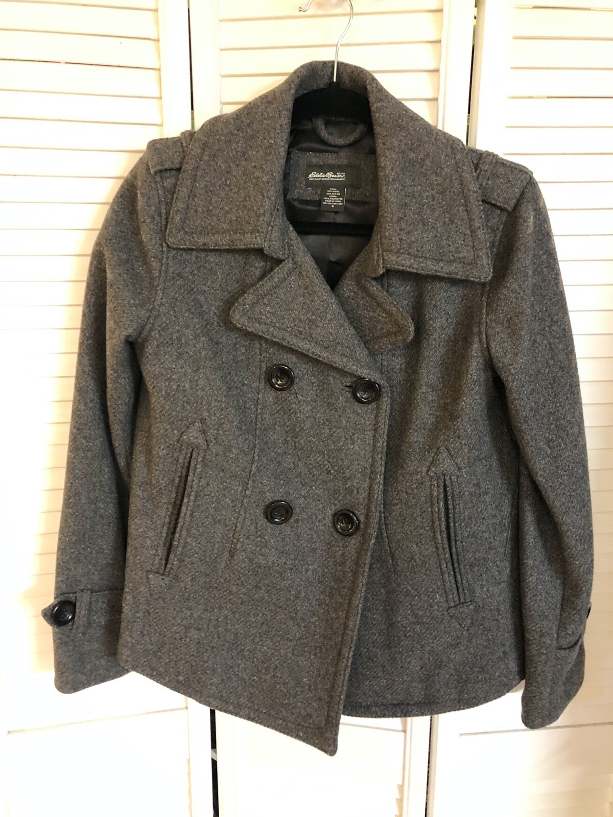 Womens Eddie Bauer Gray Double Breasted 