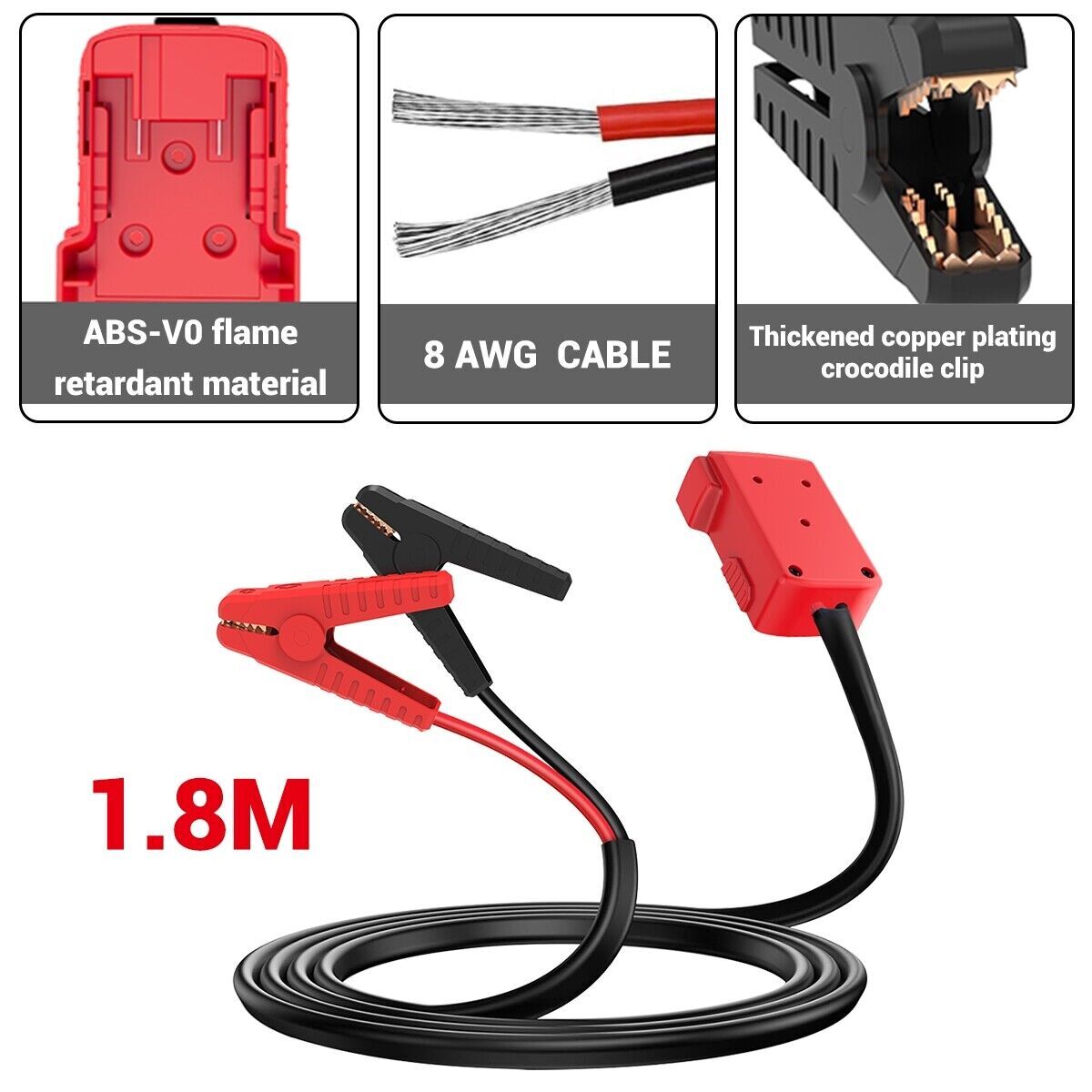 Jumper Cables for Car with Adapter for Milwauke Battery 8AWG