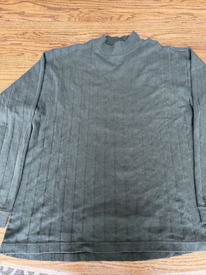 Van Heusen Shirt Mens L Olive Green Long Sleeve Pullover Ribbed Knit Mock Neck