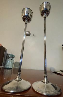 VTG WA Quality Silverplate Italy Set of 2 Silver tall Candle Candlestic Holders
