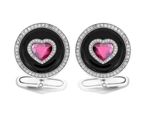 1.97CT Heart Shaped Ruby With 5.41CT Black Onyx & Sparkling White CZ Cufflinks - 第 1/5 張圖片