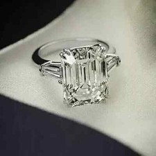 3CT Emerald Cut Lab Created Diamond Women's Wedding Ring 14K White Gold Plated