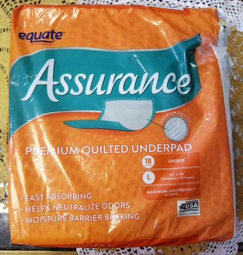 Equate Assurance Premium Quilted Underpads Size LARGE 18 Count, Damage Package