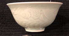 Longquan Celadon Green Koi Fish Goldfish Rice Cereal Soup Bowl