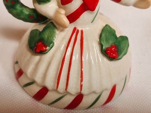Vintage Rare Lefton Candycane Kids Ceramic Bell Girl With Wreath 90401 Christmas - Picture 7 of 8