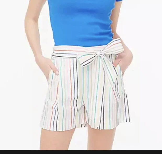 new with tags j. crew high waist paperbag tie waist shorts size 6 multicolor