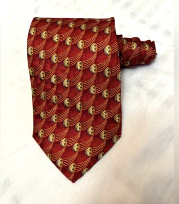 Innocenti Tom James Silk Tie Necktie Red Gold Mens Designer Business Career