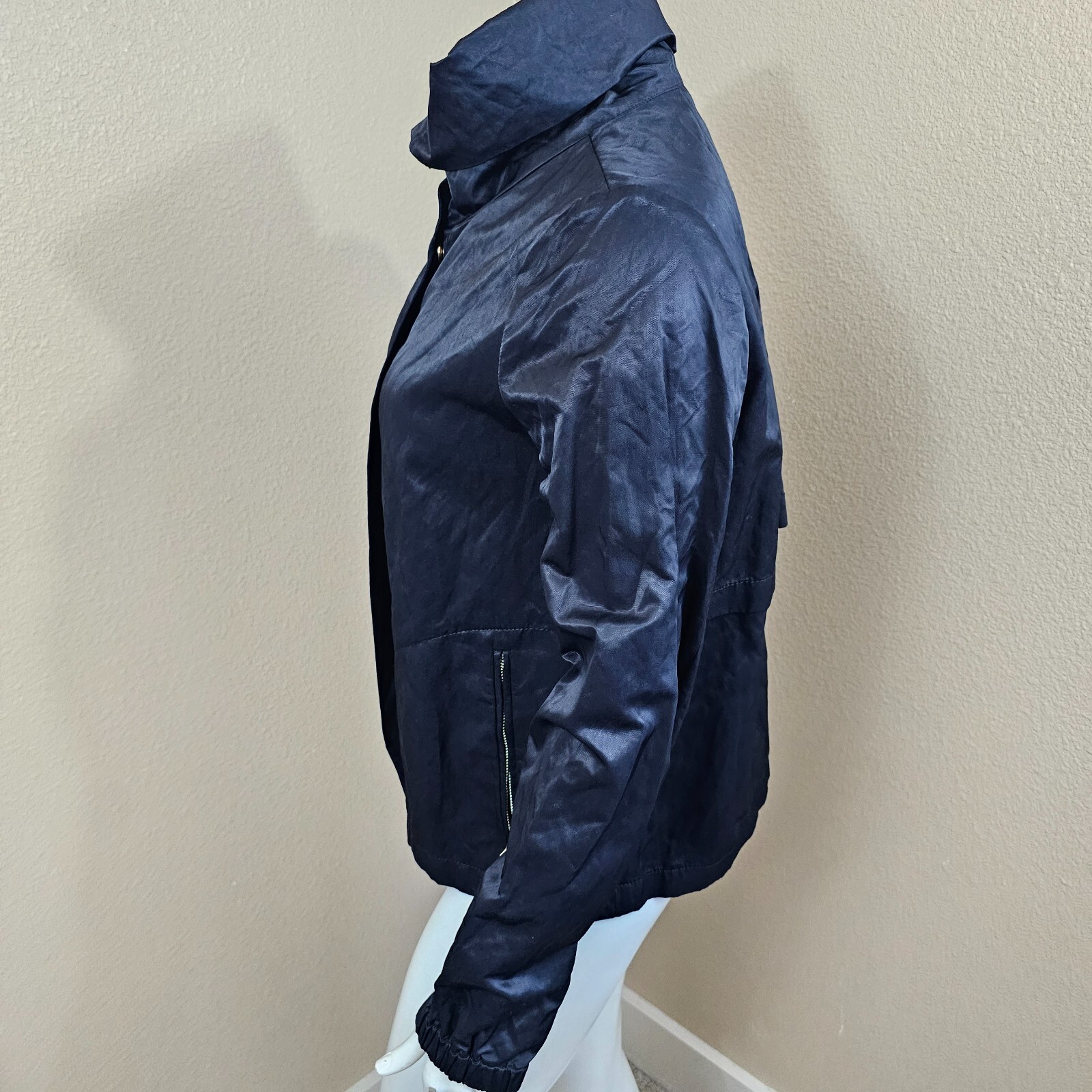 TALBOTS Black Lined Zip Front Rain Jacket~Size 10 - image 6