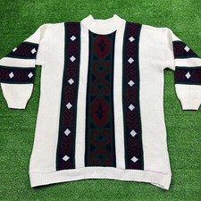Vintage 90's Private Eyes Knit Sweater White Size Large Made in USA 100% Acrlic