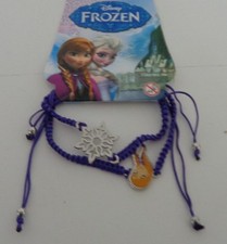 NEW DISNEY FROZEN DOUBLE SET TWO BRAIDED CORD BRACELETS WITH CHARM PURPLE BEADS