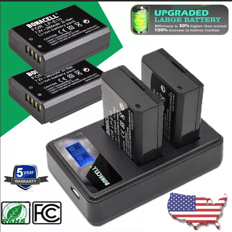 2-Pack LP-E10 Batteries and Charger For Canon EOS Rebel T3 T5 T7