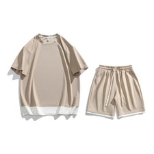 Men Summer Outfit 2-Piece Set Short Sleeve Shirt and Shorts Sweatsuit Set