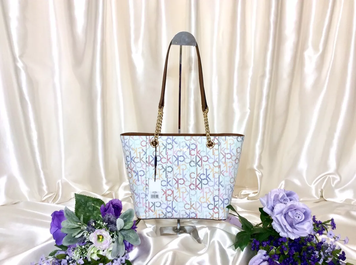 ☂️🍄Calvin Klein Hayden [Large]Signature Tote-White/Multi-NWT